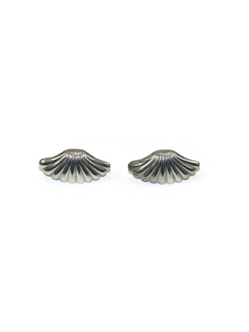 Vintage Silver Tone Fan Stud Earrings with Post Backs for Pierced Ears.